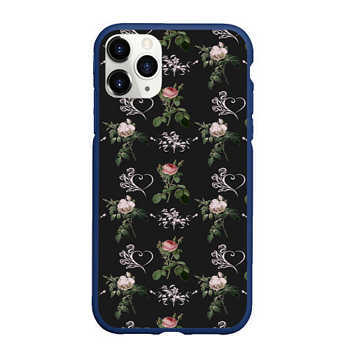 Чехол iPhone 11 Pro матовый Дизайн из роз / 3D-Тёмно-синий – фото 1
