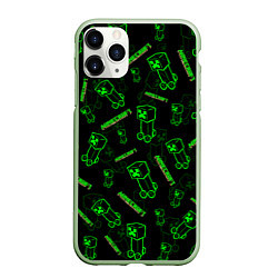 Чехол iPhone 11 Pro матовый Minecraft - Creeper салатовый неон