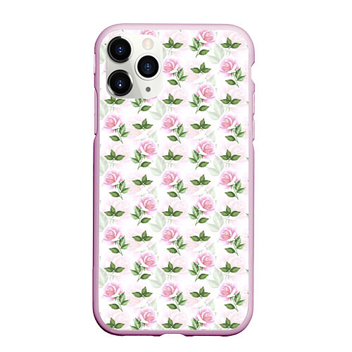 Чехол iPhone 11 Pro матовый Садовые розы, паттерн / 3D-Розовый – фото 1