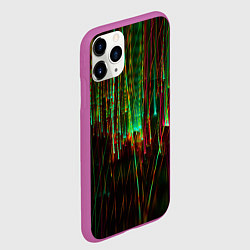 Чехол iPhone 11 Pro матовый Абстрактное множество зелёных неоновых лучей, цвет: 3D-фиолетовый — фото 2