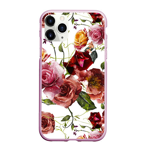 Чехол iPhone 11 Pro матовый Цветы Нарисованные Красные и Розовые Розы / 3D-Розовый – фото 1