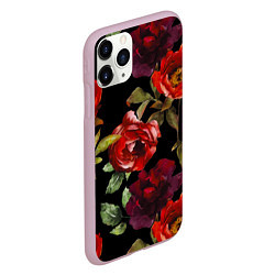 Чехол iPhone 11 Pro матовый Цветы Нарисованные Розы На Чёрном Фоне, цвет: 3D-розовый — фото 2