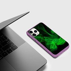 Чехол iPhone 11 Pro матовый Зелёный абстрактный дым, цвет: 3D-фиолетовый — фото 2