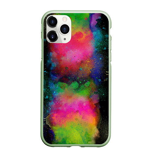 Чехол iPhone 11 Pro матовый Разноцветные брызги кляксы / 3D-Салатовый – фото 1