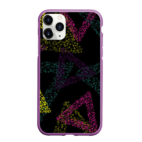 Чехол iPhone 11 Pro матовый Кружки в треугольниках / 3D-Фиолетовый – фото 1