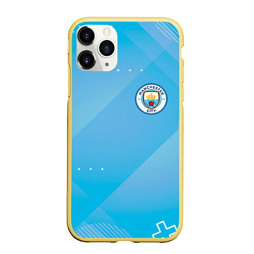 Чехол iPhone 11 Pro матовый Manchester city Голубая абстракция / 3D-Желтый – фото 1