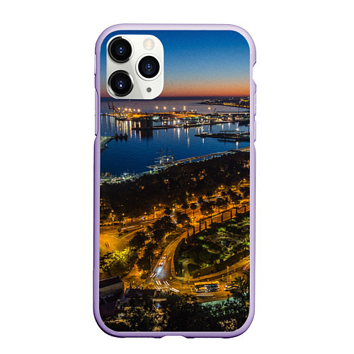 Чехол iPhone 11 Pro матовый Ночной город с высоты / 3D-Светло-сиреневый – фото 1