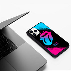 Чехол iPhone 11 Pro матовый Rolling Stones - neon gradient, цвет: 3D-черный — фото 2