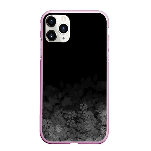 Чехол iPhone 11 Pro матовый Листва на темном фоне / 3D-Розовый – фото 1