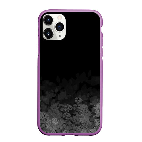 Чехол iPhone 11 Pro матовый Листва на темном фоне / 3D-Фиолетовый – фото 1