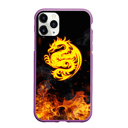 Чехол iPhone 11 Pro матовый Огнедышащий дракон и пламя, цвет: 3D-фиолетовый