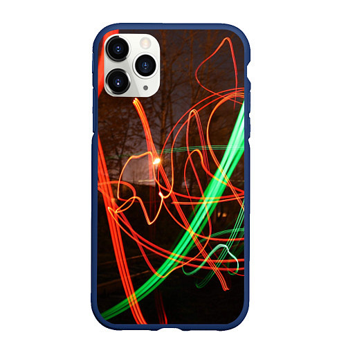 Чехол iPhone 11 Pro матовый Абстрактные улица и зелёно-красные лучи / 3D-Тёмно-синий – фото 1