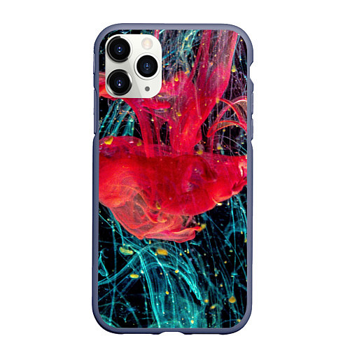 Чехол iPhone 11 Pro матовый Абстрактный всплеск розовой и голубой красок / 3D-Серый – фото 1