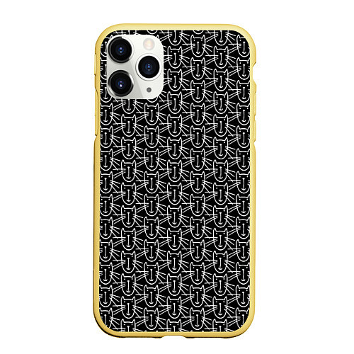 Чехол iPhone 11 Pro матовый Милые Чёрные Мордочки Котов / 3D-Желтый – фото 1
