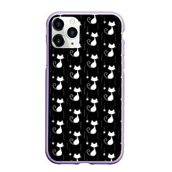 Чехол iPhone 11 Pro матовый Чёрные Коты С Клубками Шерсти, цвет: 3D-светло-сиреневый