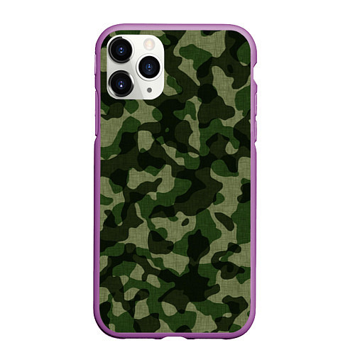Чехол iPhone 11 Pro матовый Камуфляж зелёного цвета / 3D-Фиолетовый – фото 1