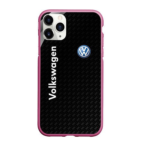 Чехол iPhone 11 Pro матовый Volkswagen карбон / 3D-Малиновый – фото 1