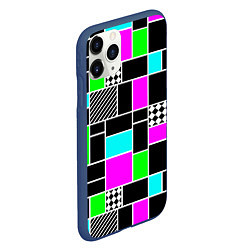 Чехол iPhone 11 Pro матовый Неоновый геометрический узор на черном, цвет: 3D-тёмно-синий — фото 2