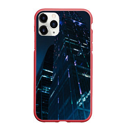 Чехол iPhone 11 Pro матовый Неоновые ночные вышки в городе, цвет: 3D-красный