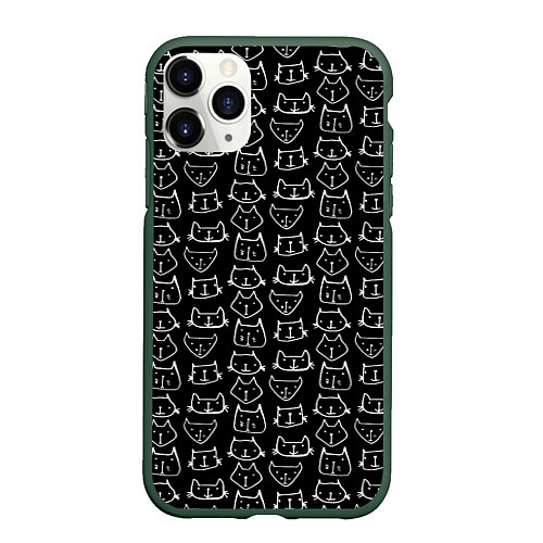 Чехол iPhone 11 Pro матовый Милые Разные Мордочки Котов / 3D-Темно-зеленый – фото 1