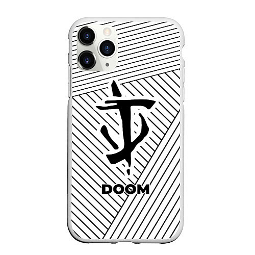 Чехол iPhone 11 Pro матовый Символ Doom на светлом фоне с полосами / 3D-Белый – фото 1
