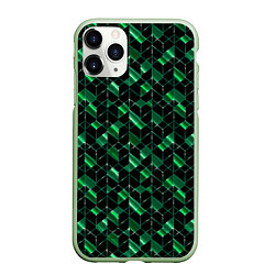 Чехол iPhone 11 Pro матовый Геометрический узор, зеленые фигуры на черном, цвет: 3D-салатовый