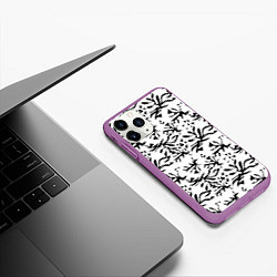 Чехол iPhone 11 Pro матовый Черно белый абстрактный модный узор, цвет: 3D-фиолетовый — фото 2