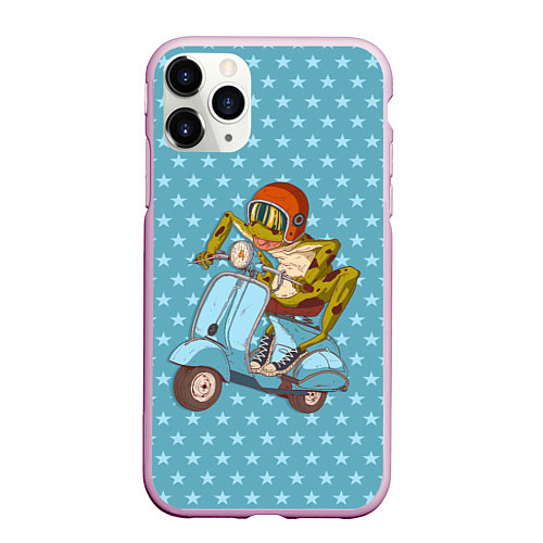 Чехол iPhone 11 Pro матовый Крейзи лягуха на мопеде / 3D-Розовый – фото 1