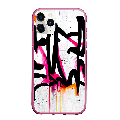 Чехол iPhone 11 Pro матовый Крупные граффити узоры / 3D-Малиновый – фото 1