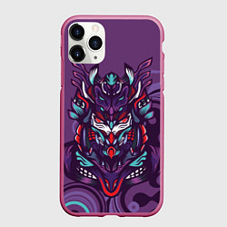 Чехол iPhone 11 Pro матовый Японский стиль- узорная маска, цвет: 3D-малиновый