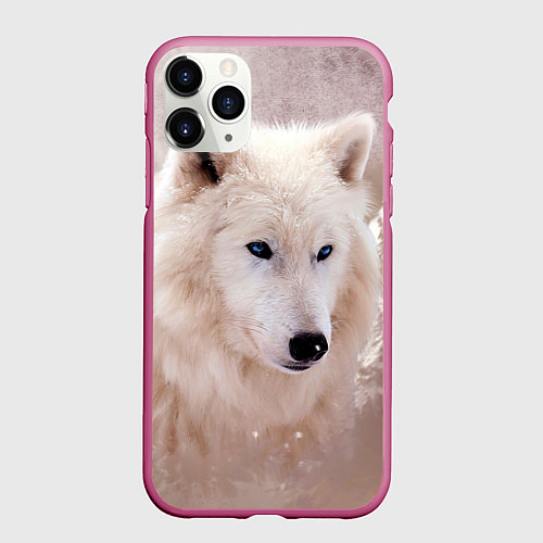 Чехол iPhone 11 Pro матовый Белый зимний волк / 3D-Малиновый – фото 1