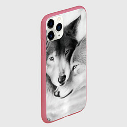 Чехол iPhone 11 Pro матовый Love: Волк и волчица, цвет: 3D-малиновый — фото 2
