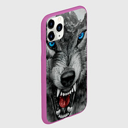 Чехол iPhone 11 Pro матовый Агрессивный волк с синими глазами, цвет: 3D-фиолетовый — фото 2