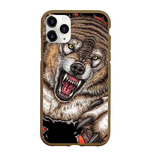 Чехол iPhone 11 Pro матовый Волк и царапины / 3D-Коричневый – фото 1