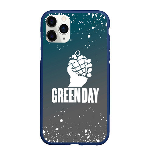 Чехол iPhone 11 Pro матовый Green day - брызги / 3D-Тёмно-синий – фото 1