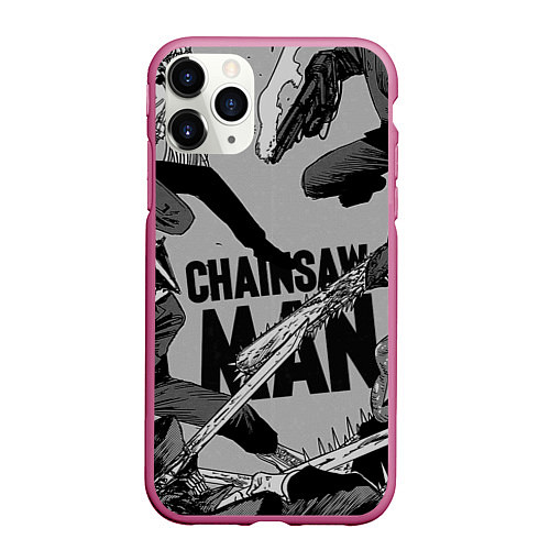 Чехол iPhone 11 Pro матовый Chainsaw man comix / 3D-Малиновый – фото 1