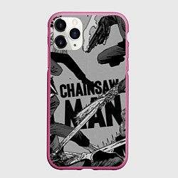 Чехол iPhone 11 Pro матовый Chainsaw man comix, цвет: 3D-малиновый
