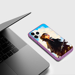 Чехол iPhone 11 Pro матовый Девушка самурай и облака, цвет: 3D-фиолетовый — фото 2