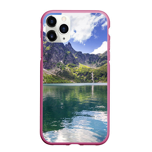 Чехол iPhone 11 Pro матовый Прозрачное горное озеро / 3D-Малиновый – фото 1