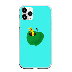 Чехол iPhone 11 Pro матовый Зеленое яблоко с червяком, цвет: 3D-белый