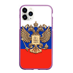 Чехол iPhone 11 Pro матовый Герб России на фоне флага