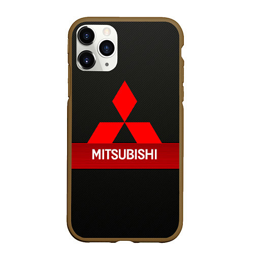 Чехол iPhone 11 Pro матовый Mitsubishi - логотип - красная полоса / 3D-Коричневый – фото 1