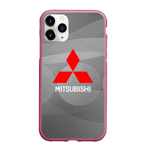 Чехол iPhone 11 Pro матовый Mitsubishi - серая с кружочками абстракция / 3D-Малиновый – фото 1