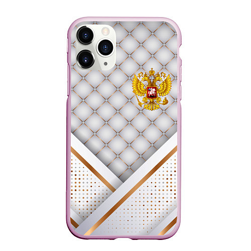 Чехол iPhone 11 Pro матовый Герб России white gold / 3D-Розовый – фото 1