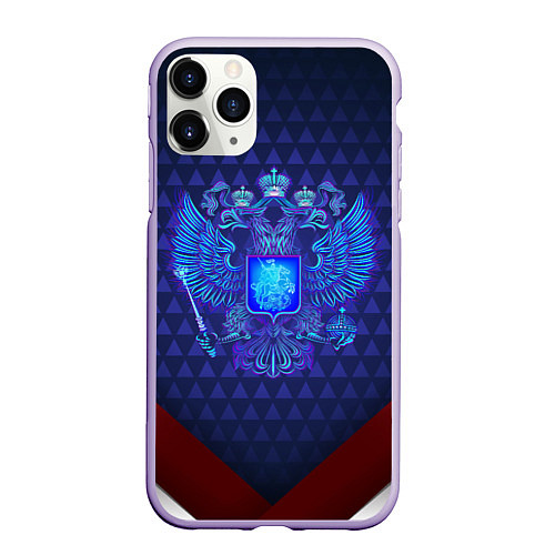 Чехол iPhone 11 Pro матовый Синий неоновый герб России / 3D-Светло-сиреневый – фото 1