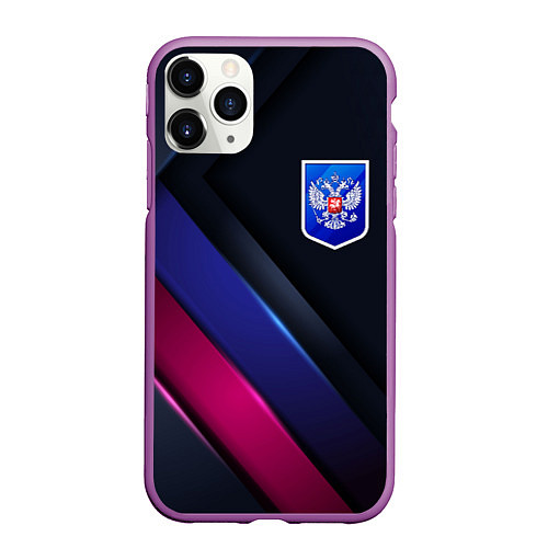 Чехол iPhone 11 Pro матовый Dark Герб России / 3D-Фиолетовый – фото 1