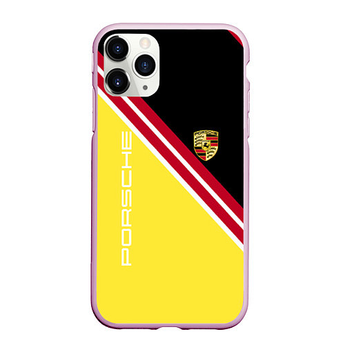 Чехол iPhone 11 Pro матовый Porsche - полосы / 3D-Розовый – фото 1