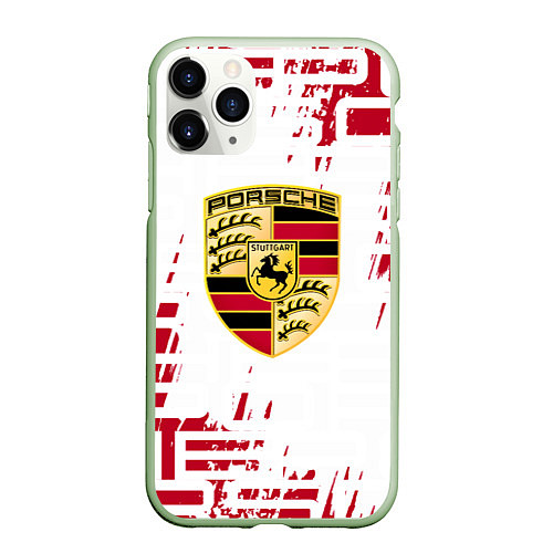 Чехол iPhone 11 Pro матовый Porsche - паттерн / 3D-Салатовый – фото 1