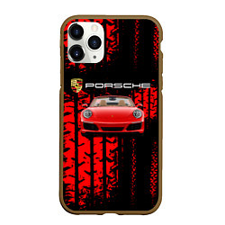 Чехол iPhone 11 Pro матовый Porsche - авто, цвет: 3D-коричневый