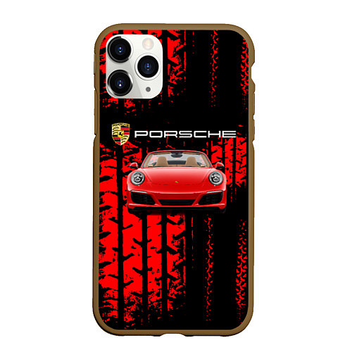Чехол iPhone 11 Pro матовый Porsche - авто / 3D-Коричневый – фото 1